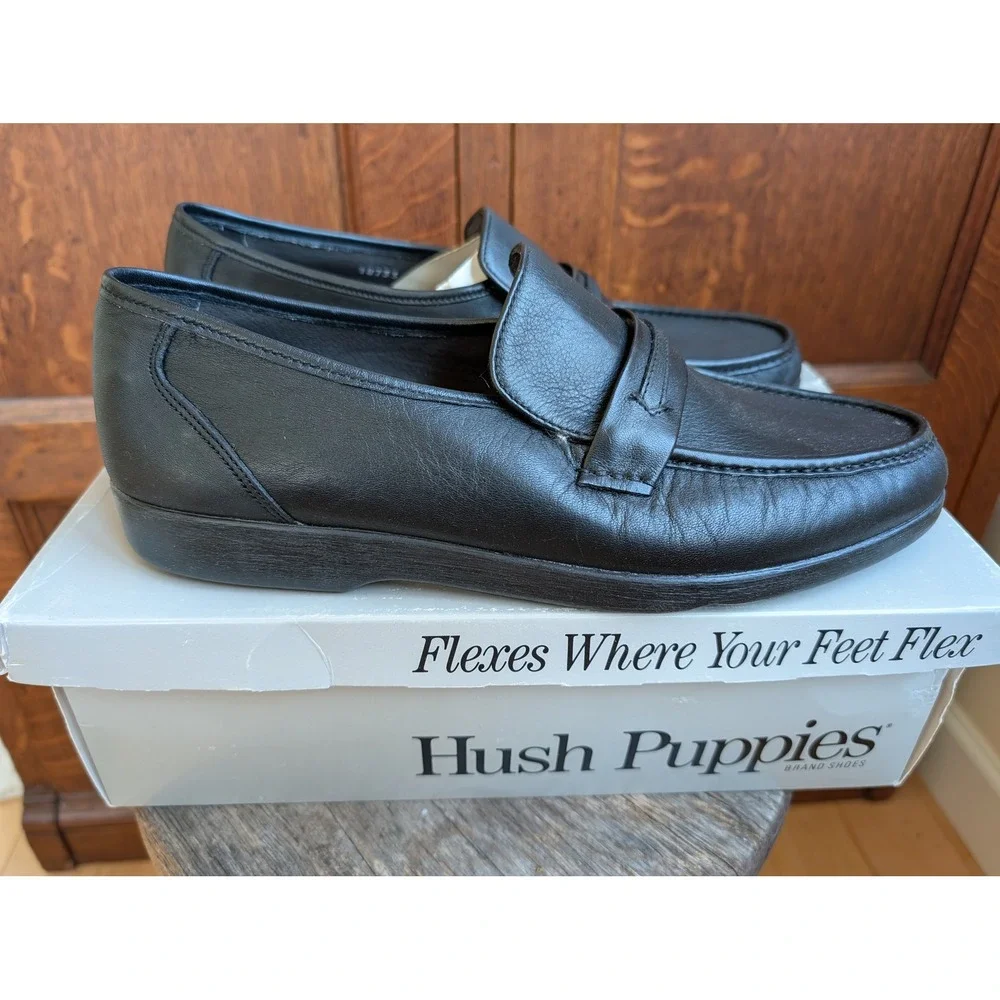 Hush Puppies The Body Shoe Eastwood Black Leather Penny Loafers Mens 11 W 18733